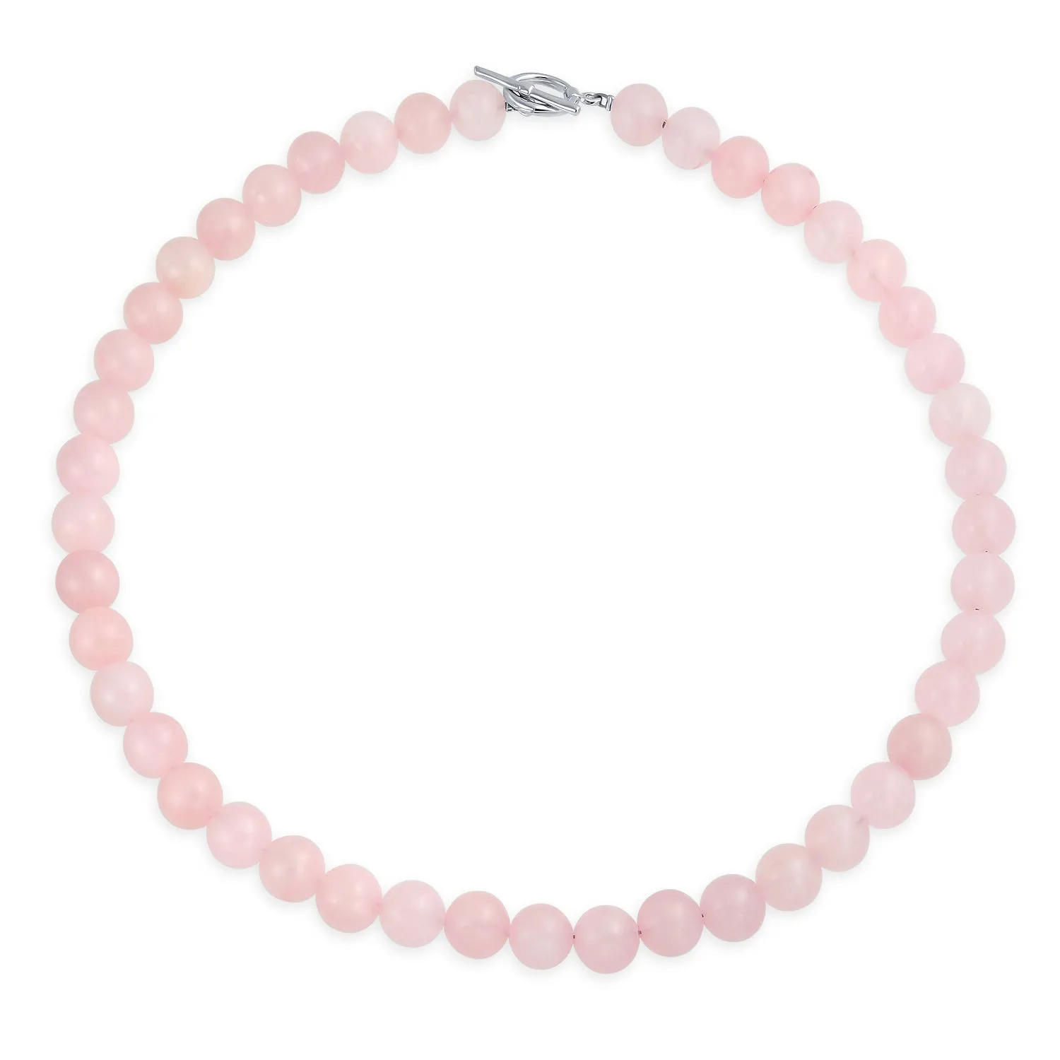 Plain Simple Western Jewelry Pink Rose Quartz Bead Strand Necklace Silver Clasp