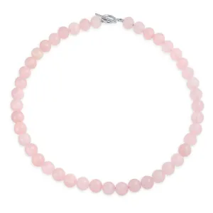 Plain Simple Western Jewelry Pink Rose Quartz Bead Strand Necklace Silver Clasp