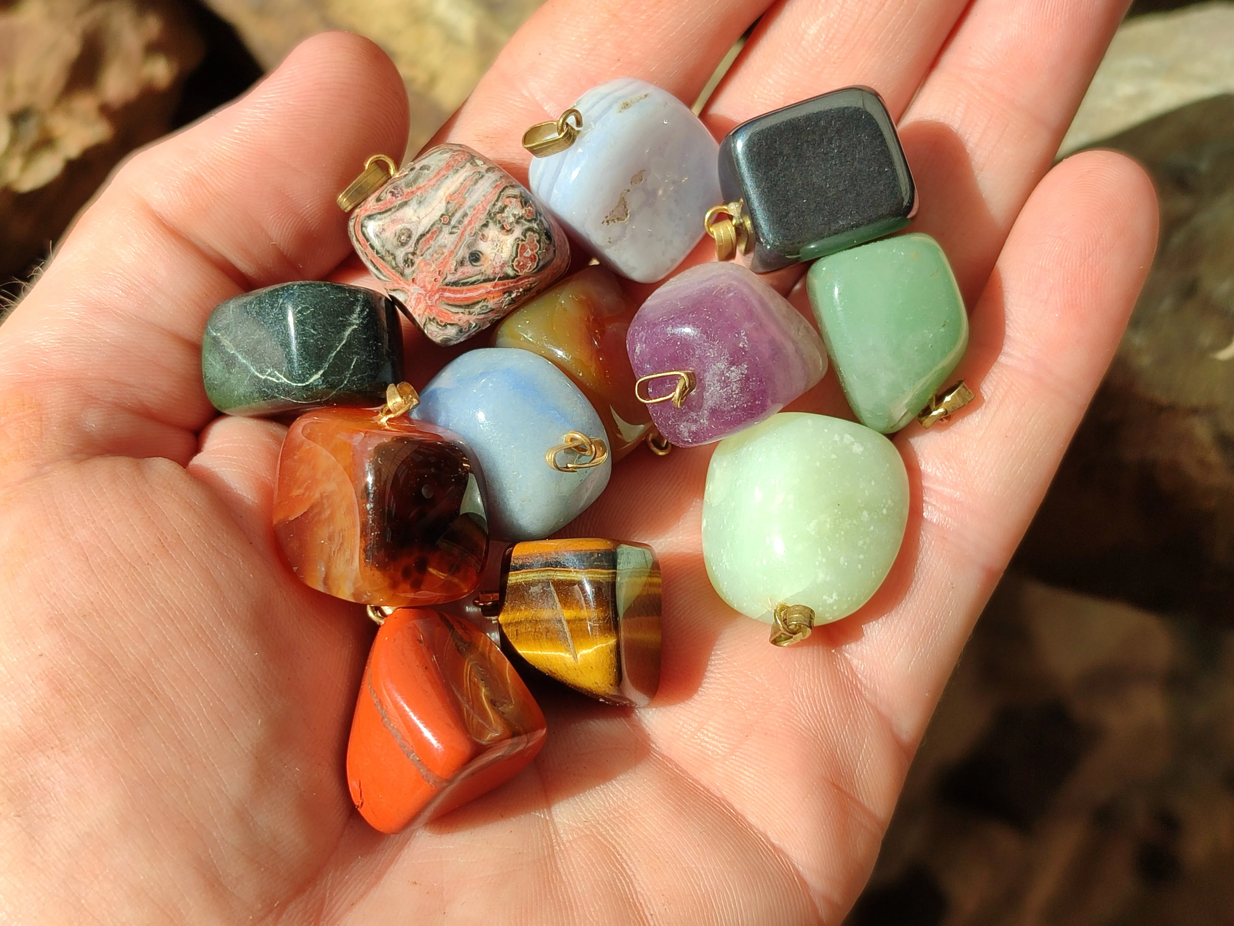 Polished Mixed Box Of 12 Gemstone Pendants - Sold Per Box - From Southern Africa