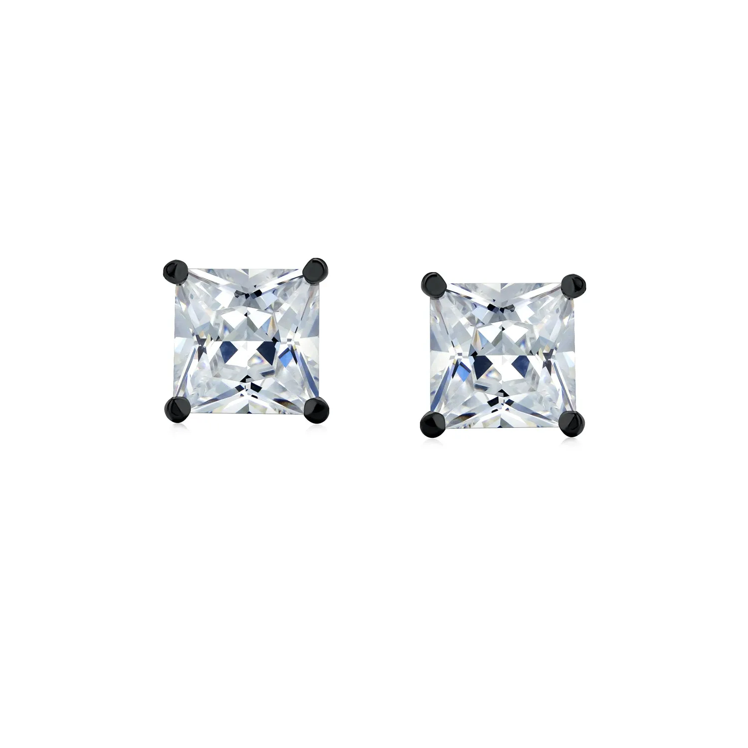 Princess Cut .50 CT CZ Stud Earrings for Men, Secure Screw Back, Black Silver