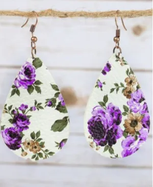 Purple Rose Leather Earrings