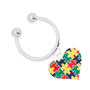 Puzzle Piece Multicolored Heart Horseshoe Key Chains