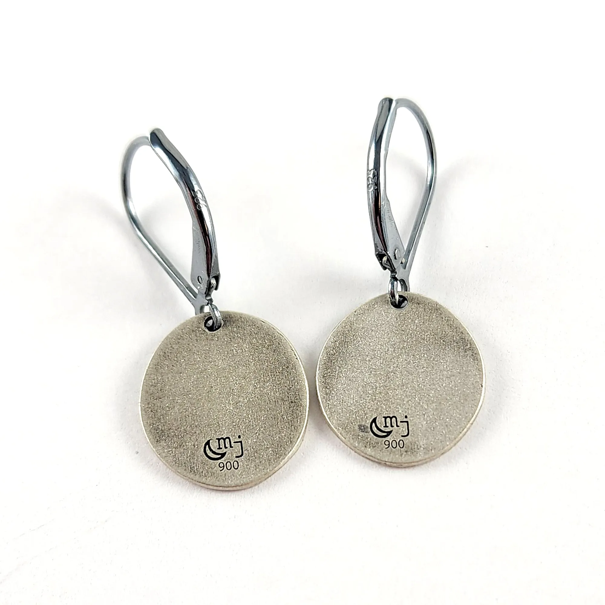 Recycled Coin Silver Mystic Tattoo Engraved Dangle Earrings