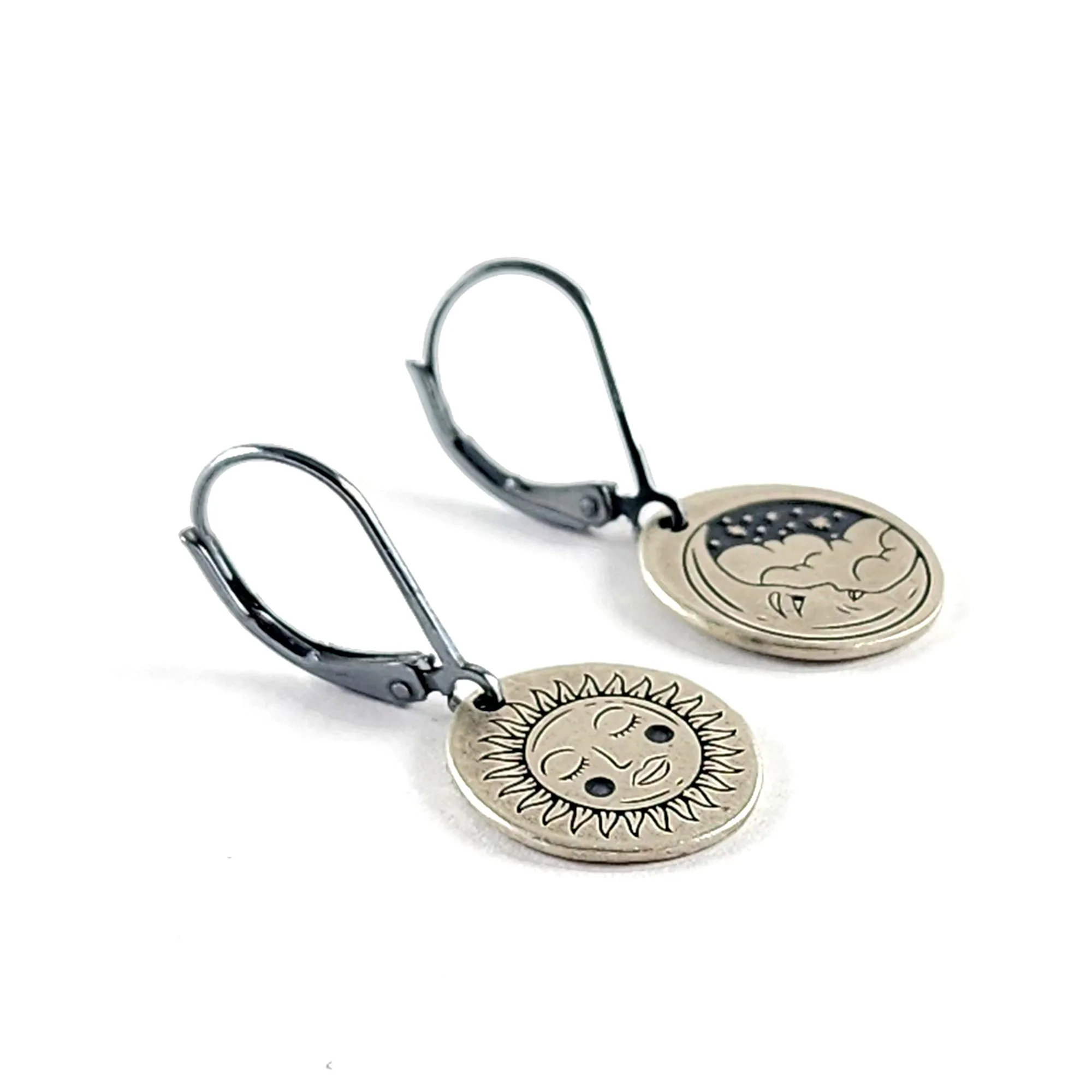 Recycled Coin Silver Mystic Tattoo Engraved Dangle Earrings