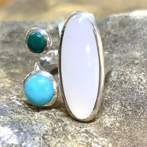 RING SIZE 9 WHITE QUARZ AMAZONITE CHRYSOPRASE