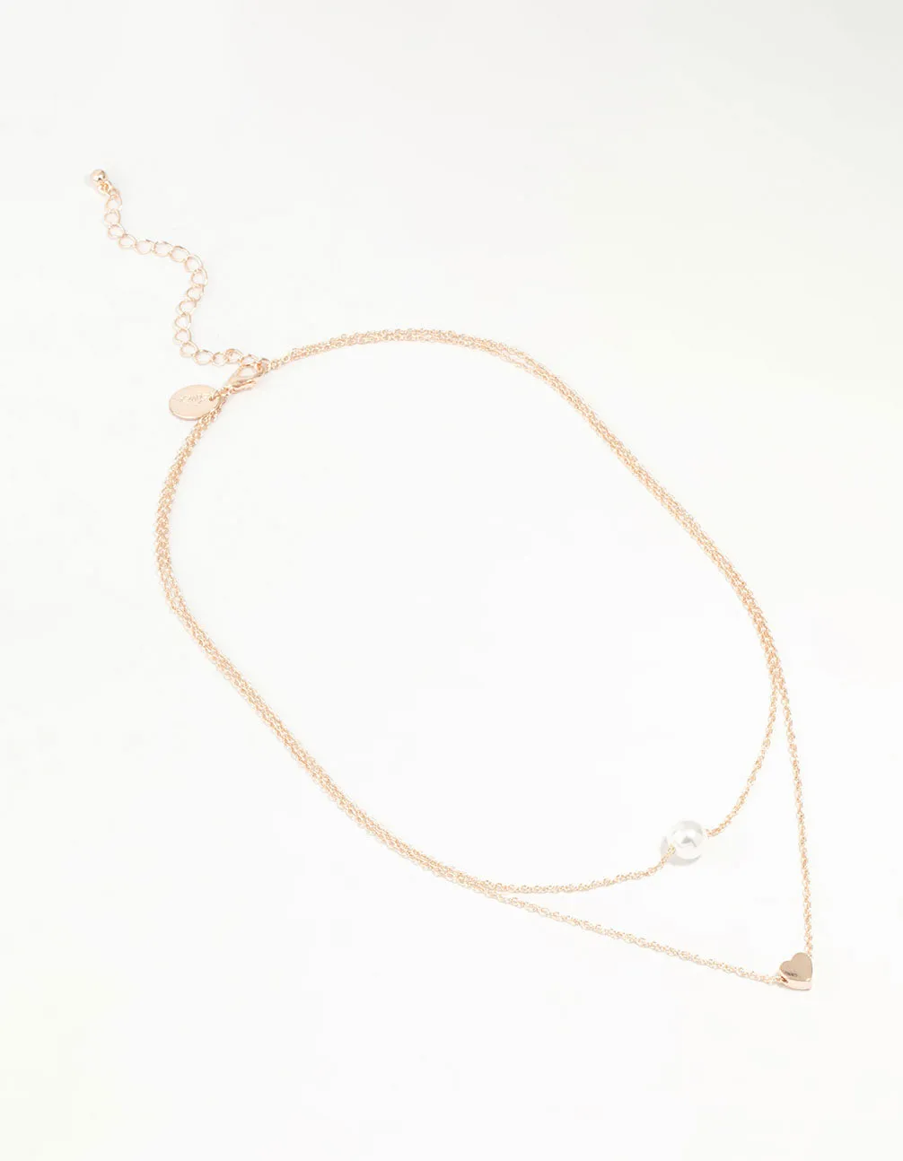 Rose Gold Chain Pearl Heart Layered Necklace