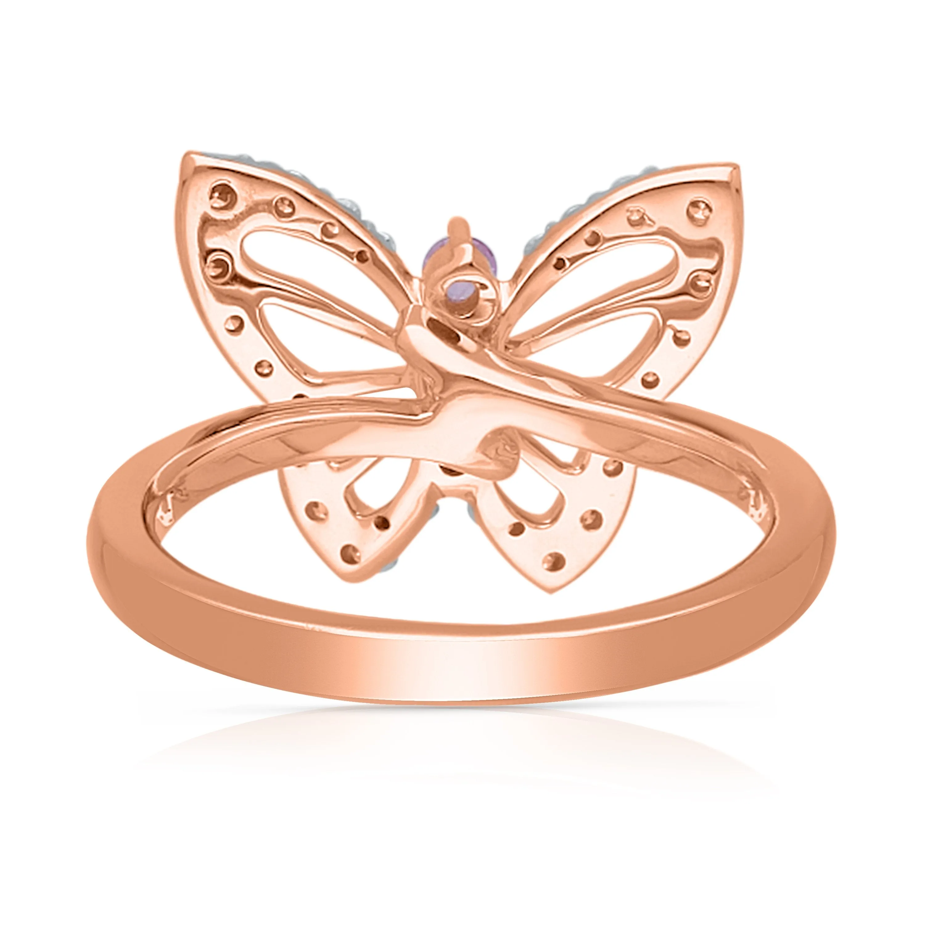 Rose Gold Pink Sapphire & White Diamond Butterfly Ring