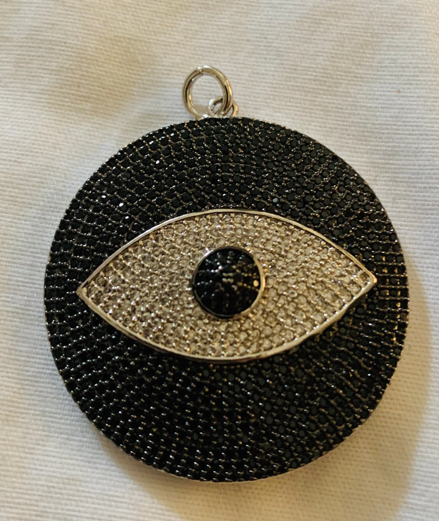 Round Black CZ Evil Eye Charm