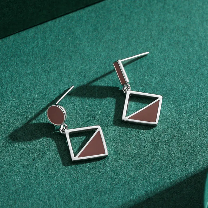 S925 Sterling Silver Irregular Drop Earrings with Enamel Detail