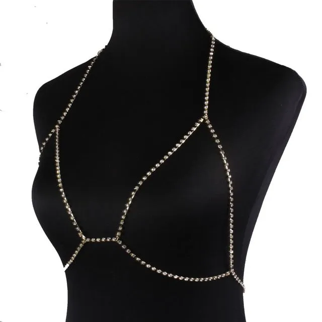 Sexy Crystal chains necklace women Fashion chain bra Harness Sparkle 2017 Summer Beach Bralette fashion jewelry