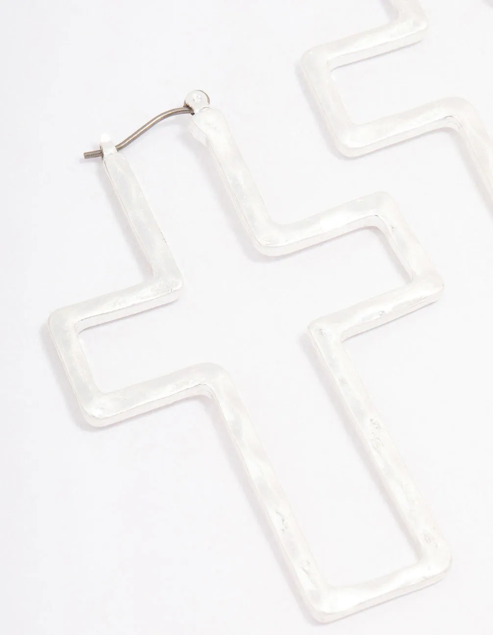 Silver Cross Outline Hoop Earrings