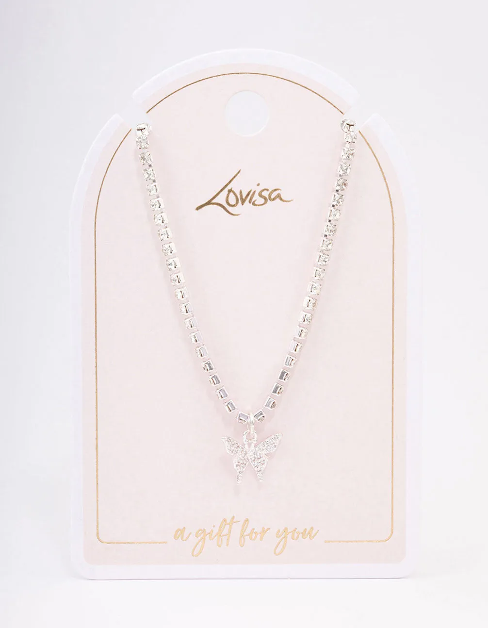 Silver Cup Chain Diamante Butterfly Necklace