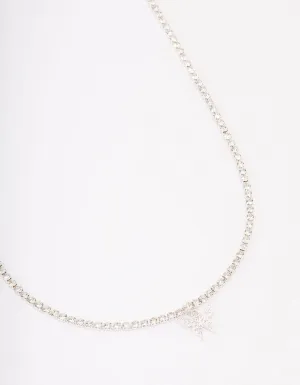 Silver Cup Chain Diamante Butterfly Necklace