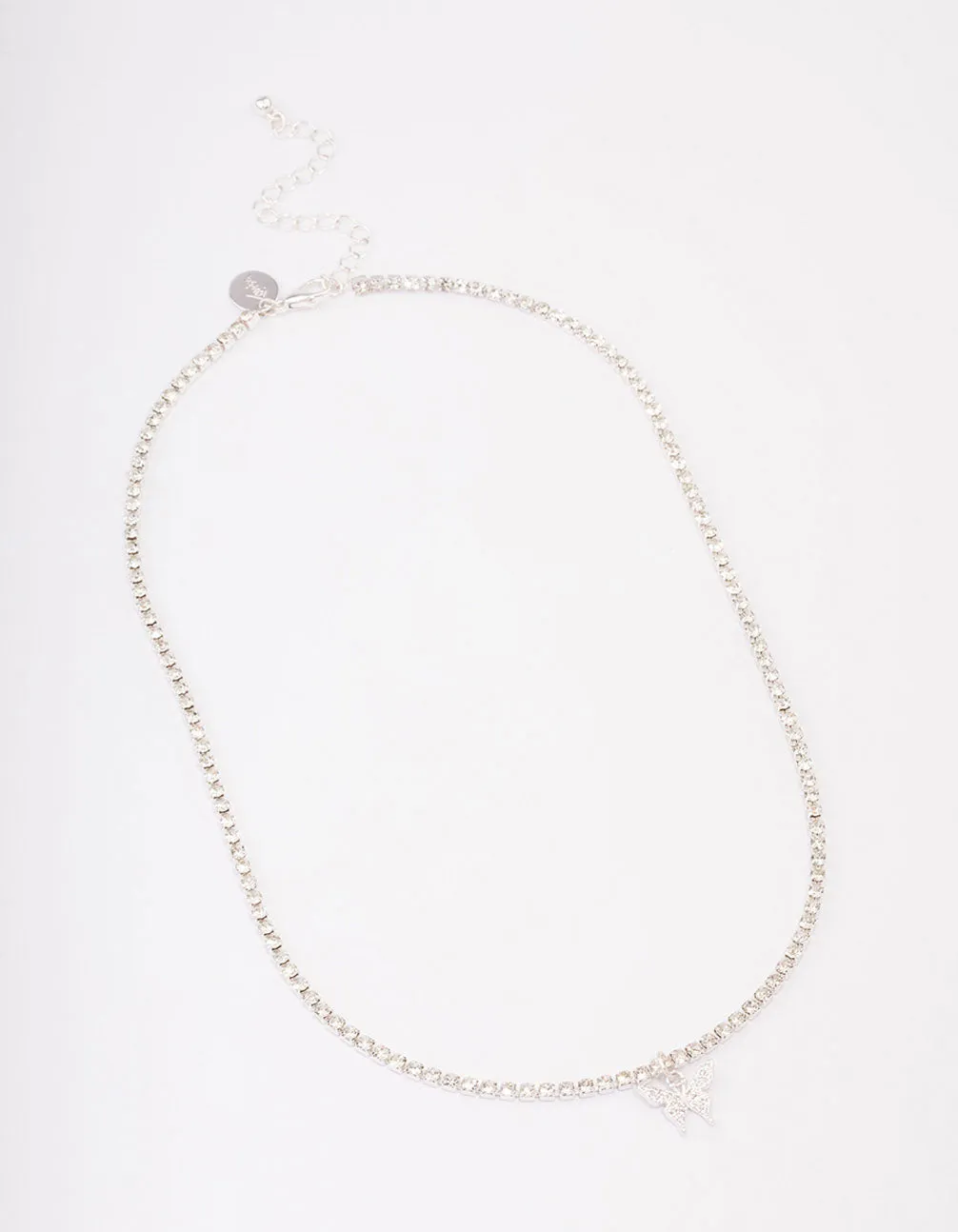 Silver Cup Chain Diamante Butterfly Necklace