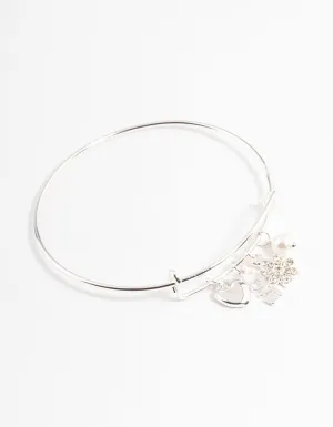 Silver Love Mix Charm Bangle