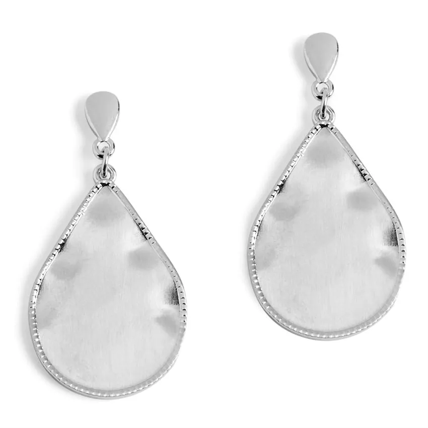 Silver Teardrop with Trim Dangle Earrings