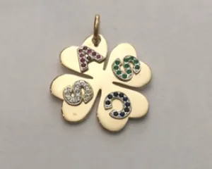 Small Gold Lucky Charm Clover with Colored Stones (Customizable)