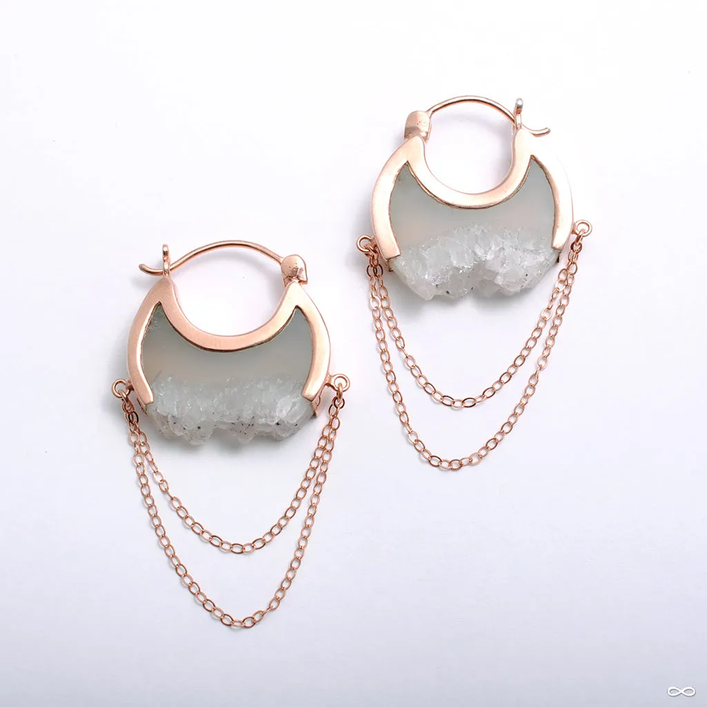 Small Moonstruck Earrings in Rose Gold with Gray Agate Crystal from Buddha Jewelry