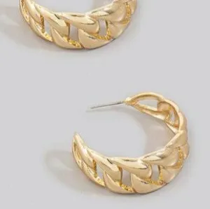 Solid Metallic Flat Chain Hoop Earrings