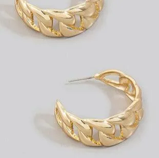 Solid Metallic Flat Chain Hoop Earrings