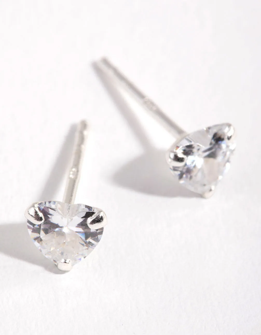 Sterling Silver Cubic Zirconia 1/2ct Heart Stud Earrings