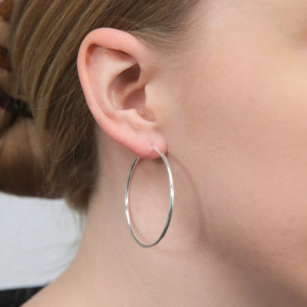 Sterling Silver Plain 40mm Hoop Earrings