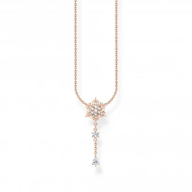 Sterling Silver Rose Gold Plated Snowflake With White Stones Necklace KE2171-416-14-L45V