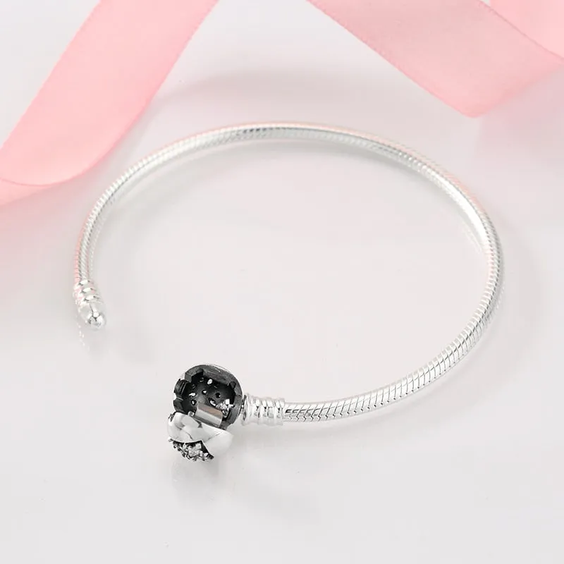 Sterling Silver Snake Chain Bracelet with Heart Clasp (Round)