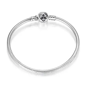 Sterling Silver Snake Chain Bracelet with Heart Clasp (Round)