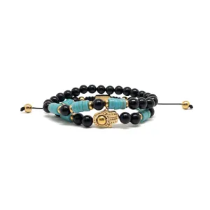 The Turquoise Heishi and obsidian Stack