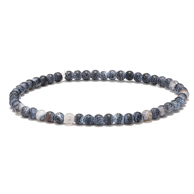 Tibetan Buddha Rope Chain Blue Natural Stone Weathered Beaded  For Men 3Pcs/ Set Silver Plated Adjustable Bracelet  Jewelry Gift