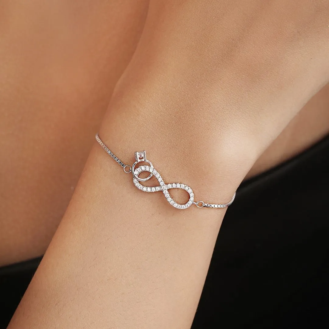 Timeless Infinity Rhodium Plated 925 Sterling Silver Bracelet