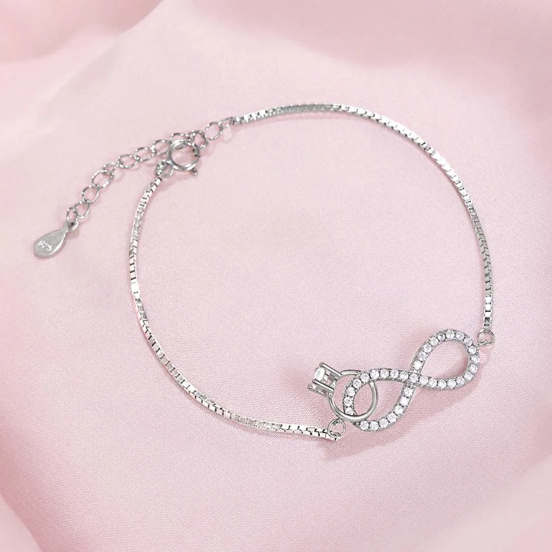 Timeless Infinity Rhodium Plated 925 Sterling Silver Bracelet