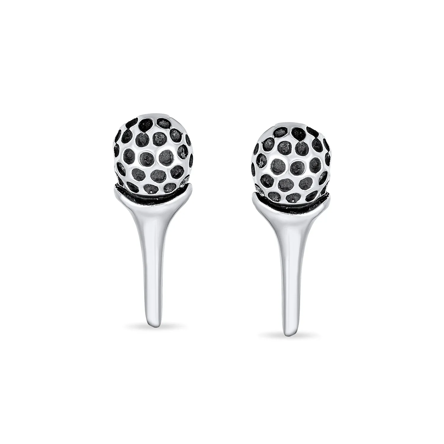 Tiny Tee & Golf Ball Stud Earrings for Golfers in Oxidized Sterling Silver Jewelry