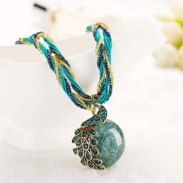 Tomtosh 2017 New Peacock decoration rough necklace short clavicle female chain gem stone pendant necklace style summer jewelry