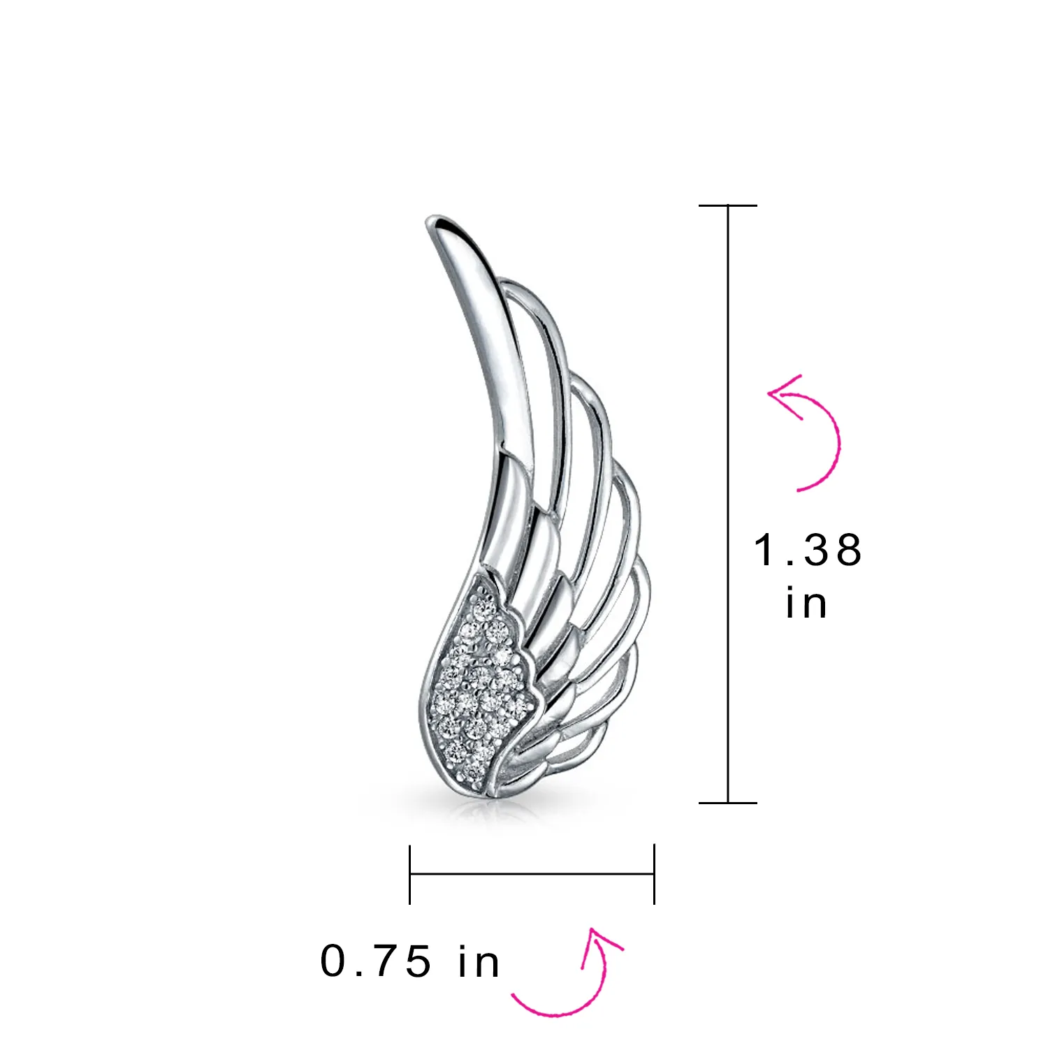 Trendy Crawler Feather Ear Cuff Cartilage Earrings CZ Sterling Silver