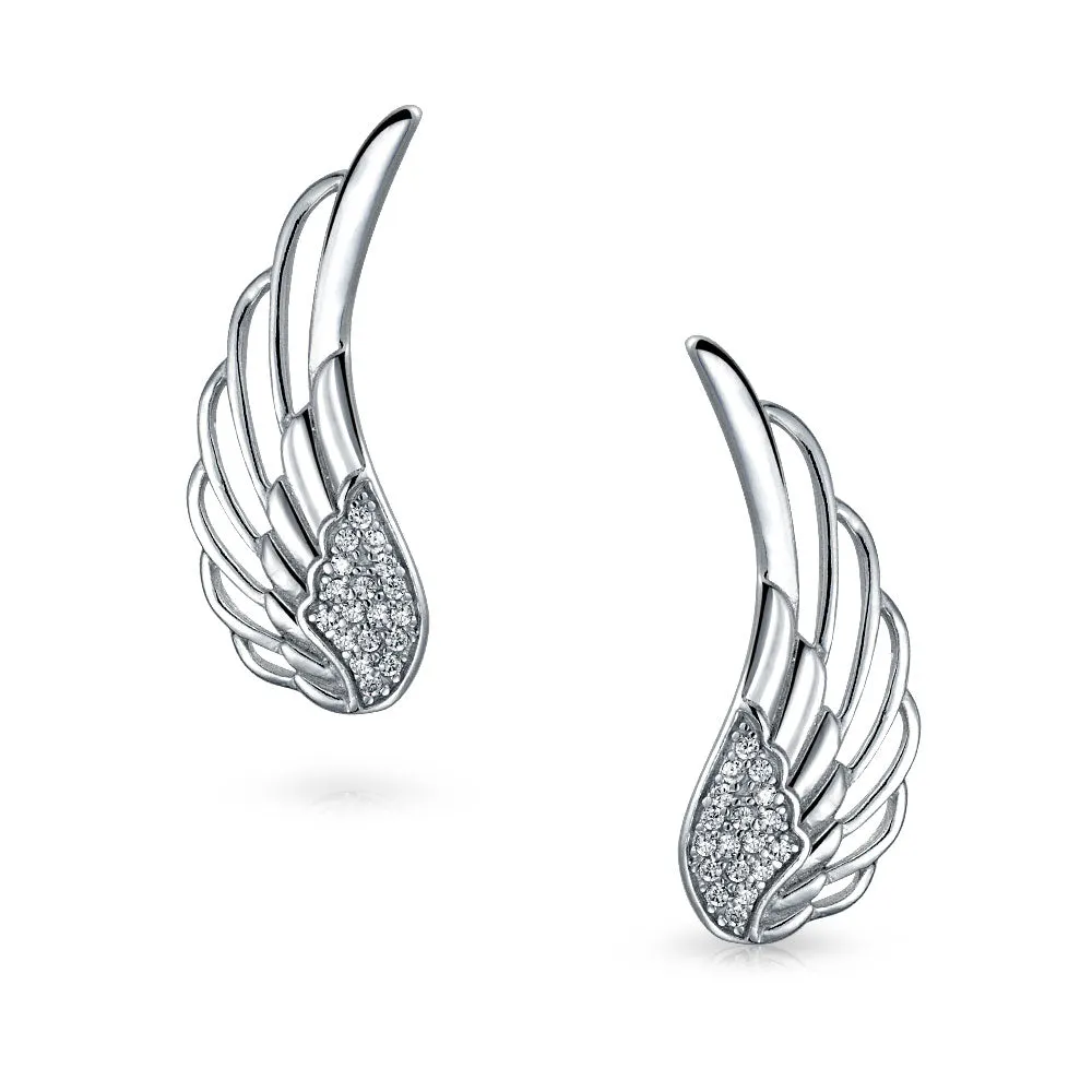 Trendy Crawler Feather Ear Cuff Cartilage Earrings CZ Sterling Silver