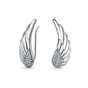 Trendy Crawler Feather Ear Cuff Cartilage Earrings CZ Sterling Silver