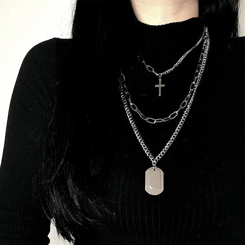 Trendy Minimalist Cross Sweater Chain Necklace Set