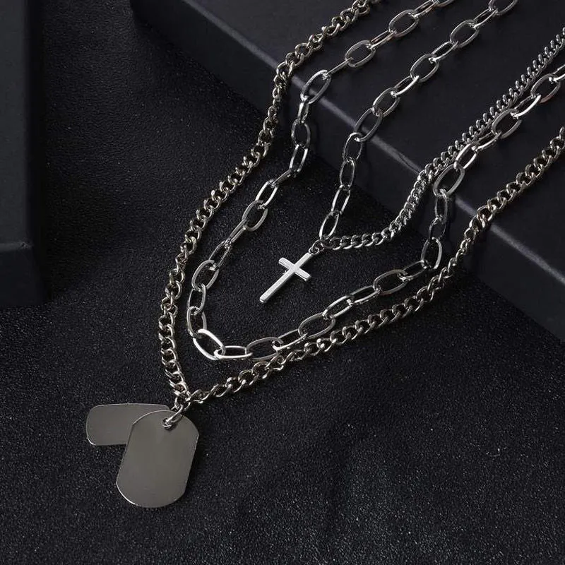 Trendy Minimalist Cross Sweater Chain Necklace Set