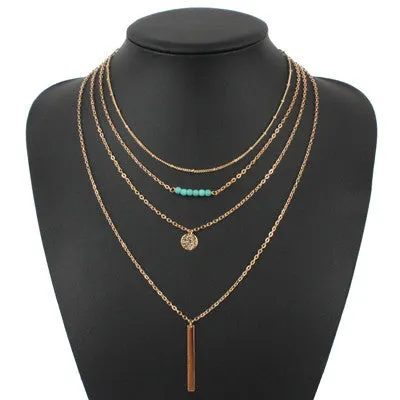 Turquoise Crystal bead Multi Layer gold necklaces & pendants