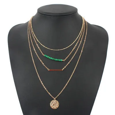 Turquoise Crystal bead Multi Layer gold necklaces & pendants