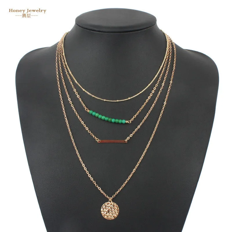 Turquoise Crystal bead Multi Layer gold necklaces & pendants