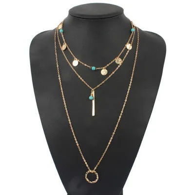 Turquoise Crystal bead Multi Layer gold necklaces & pendants