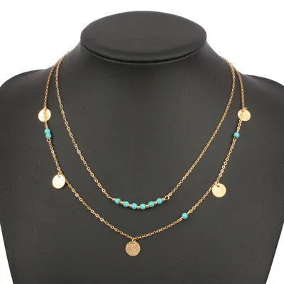 Turquoise Crystal bead Multi Layer gold necklaces & pendants