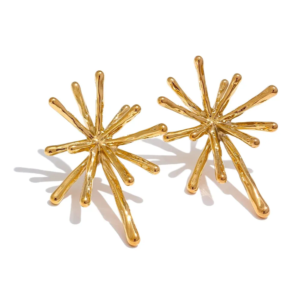 VAIGE Chic 316L Stainless Steel Textured Firework Stud Earrings with Waterproof 18K PVD Plating