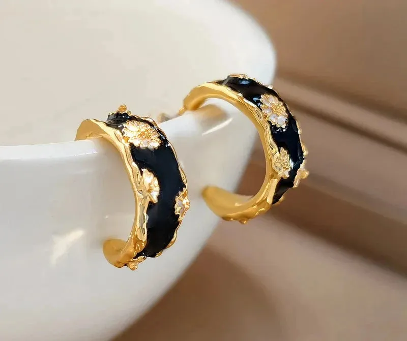 VAIGE Chic Copper Alloy Floral Hoop Earrings