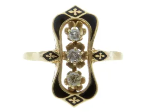 Vintage Enamel & Diamond 3 Stone Ring