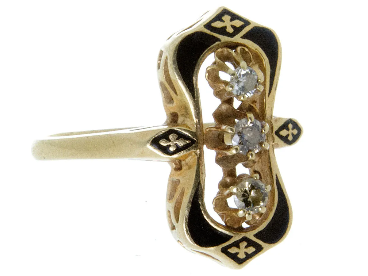 Vintage Enamel & Diamond 3 Stone Ring