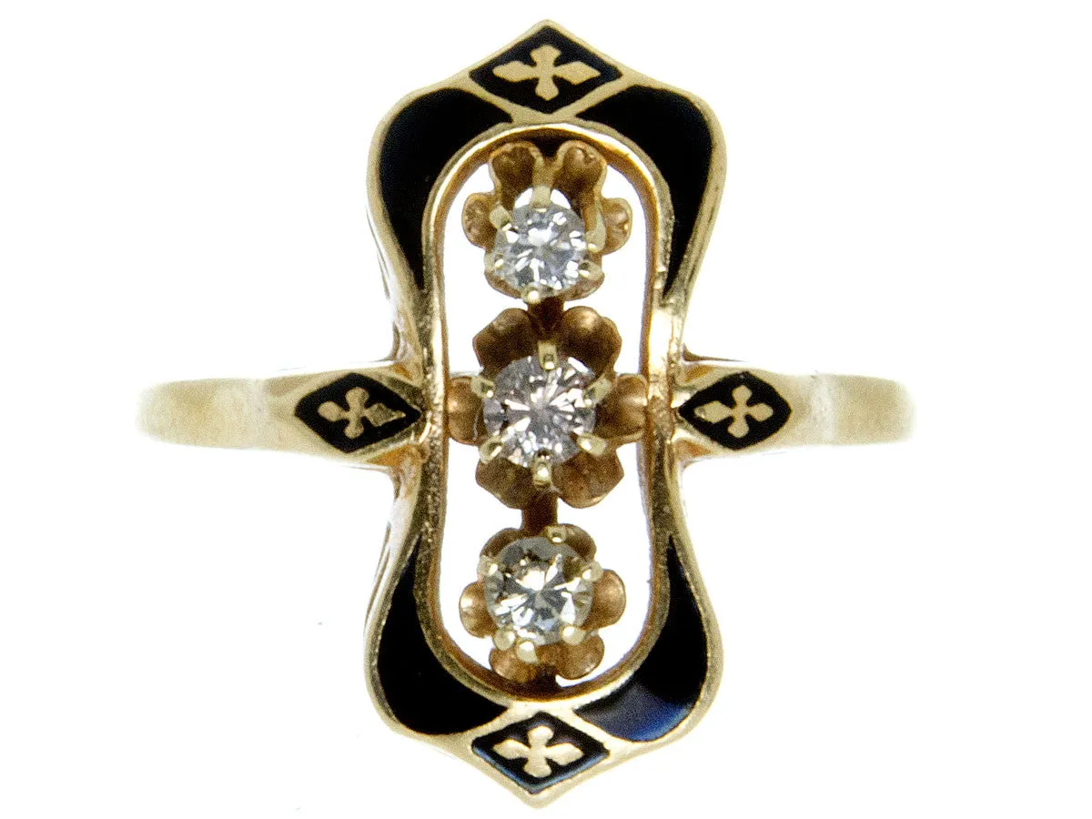 Vintage Enamel & Diamond 3 Stone Ring